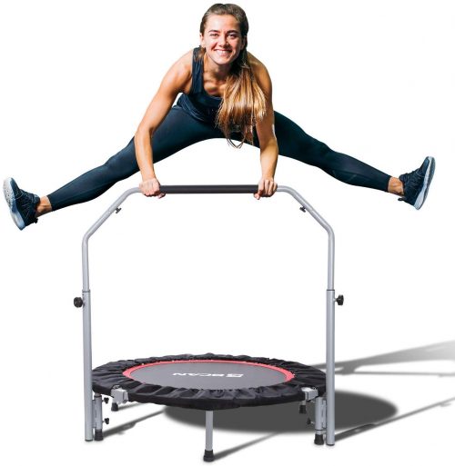 BCAN 40" Foldable Mini Trampoline, Fitness Rebounder with Adjustable Foam Handle