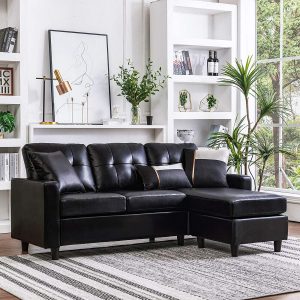 HONBAY Convertible Sectional Sofa Couch Leather L-Shape Couch with Modern Faux Leather Sectional