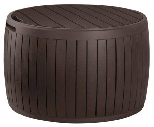 Keter Circa 37 Gallon Round Deck Box, Patio Table for Outdoor Cushion Storage