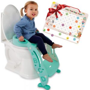 Potty Training Seat Unisex Kids &Toddler Toilet - Foldable Adjustable Ladder Anti-Slip Step w