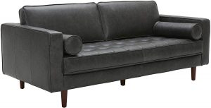 Rivet Aiden Mid-Century Leather Sofa with Tapered Wood Legs