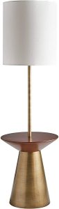 Rivet Mid Century Modern Floor Lamp and Round Wood Table with Light Bulb