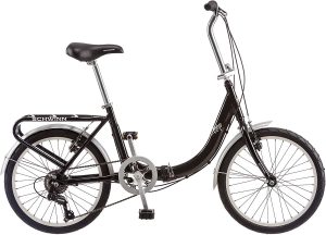 Schwinn Loop Folding Bicycle, Featuring Front and Rear Fenders, Rear Carry Rack, and Kickstand with 7-Speed Drivetrain