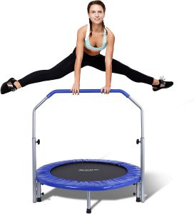 SereneLife Portable & Foldable Trampoline with Adjustable Handrail