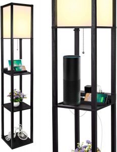 3-in-1 Shelf Floor Lamp with 2 Fast Charging USB Ports and 1 Power Outlet