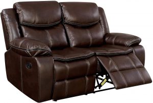 Benjara Benzara Transitional Style Double Recliner Love Seat With Center Console and Cupholder