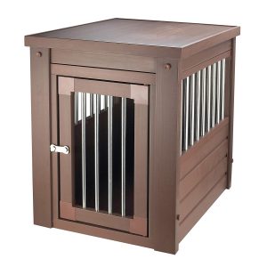 Contemporary End Table Pet Crate and Kennel with Stainless Steel Spindles