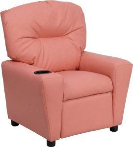 Flash Furniture Contemporary Pink Vinyl Kids Recliner with Cup Holder