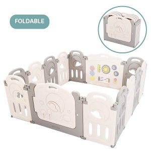 Fortella Cloud Castle Foldable Playpen, Baby Safety Play Yard with Whiteboard and Activity Wall