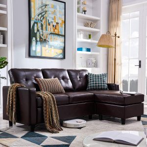 HONBAY Convertible Sectional Sofa Couch Leather | L-Shape Couch with Modern Faux Leather