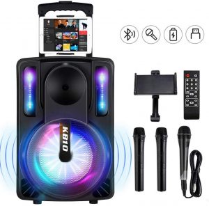 Karaoke Machine for Kids & Adults, SEAPHY DJ Lights 10'' Woofer BT Connectivity Rechargeable PA System-Audio Recording