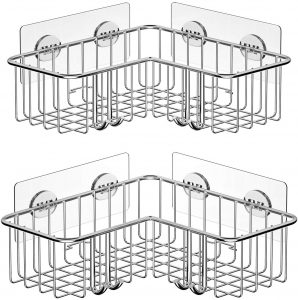 SMARTAKE 2-Pack Corner Shower Caddy, Adhesive Bath Shelf with Hooks