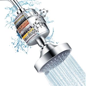 Shower Head and 15 Stage Shower Filter Combo, FEELSO High Pressure 5 Spray 