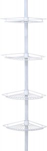 Zenna Home, White Zenith Products 2114W Tub and Shower Tension Pole Caddy, 4 Shelf