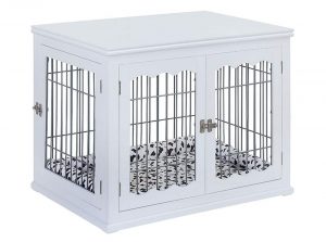 unipaws Pet Crate End Table with Cushion, Wooden Wire Dog Kennels with Double Doors