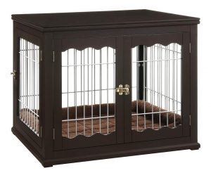 unipaws Pet Crate End Table with Cushion | Wooden Wire 