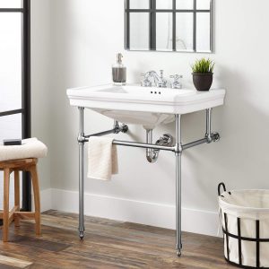 Signature Hardware Porcelain Console Sink | chrome bathroom vanity legs