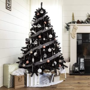 black christmas tree with lights