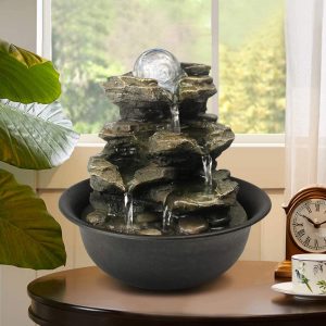 Zen Meditation Indoor Waterfall Feature with LED Light for Home Office Bedroom Relaxation