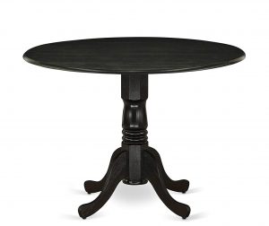 Dublin Dining Table Made of Rubber Wood with Two 9 Inch Drop Leaves, 42 Inch Round, Wirebrushed Black Finish