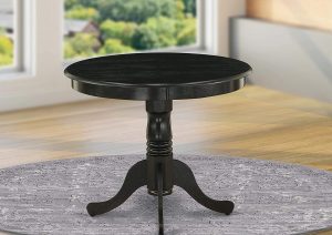 East West Furniture Antique Dining Table Made of Rubber Wood, 36 Inch Round, Wirebrushed Black Finish
