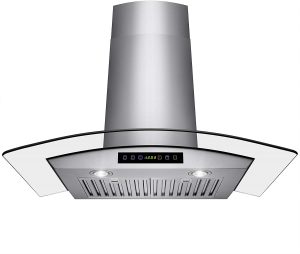 Wall Mount Range Hood With LED, Touch Control Panel and Baffle Filters