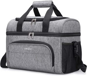Leakproof Soft Cooler Portable Double Decker Cooler Tote for Beach/Picnic/Sports, Grey