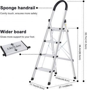 Portable Lionladder 4 Step Stool Aluminum Ladder | Folding Anti-Slip with Rubber Hand Grip 330lbs Capacity