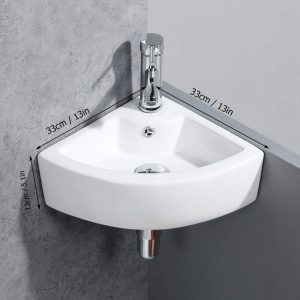 Above Counter Corner Sink with Single Faucet Hole and Overflow