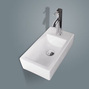 White Porcelain Wall-Hung Corner Ceramic Vessel Sink Small & Chrome Faucet Combo