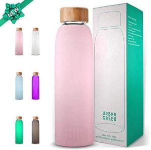 Urban Green Glass Water Bottle with Protective Silicone Sleeve and Bamboo Lid