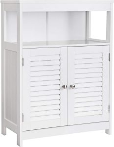 VASAGLE Bathroom Storage Floor Cabinet Free Standing with Double Shutter Door and Adjustable Shelf White