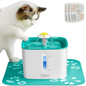 Dog Water Dispenser with 3 Replacement Filters 1 Silicone Mat for Cats and Small to Medium Dogs