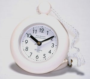 White Bathroom Shower Rope Clock with a Clear Easy to Read Clock face