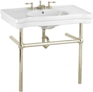 White Console Sink Deluxe Belle Epoque China With Satin Nickel Bistro Legs