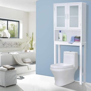 Wooden Storage Cabinet, Bathroom Over-The-Toilet Space Saver