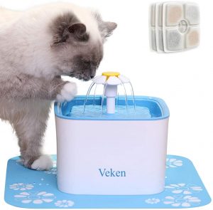 Dog Water Dispenser with 3 Replacement Filters & 1 Silicone Mat for Cats, Dogs, Multiple Pets