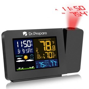 Dr. Prepare Projection Alarm Clock for Bedrooms with Indoor & Outdoor Temperature Display