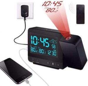 Dr. Prepare Projection Alarm Clock for Bedrooms with Indoor & Outdoor Temperature Display