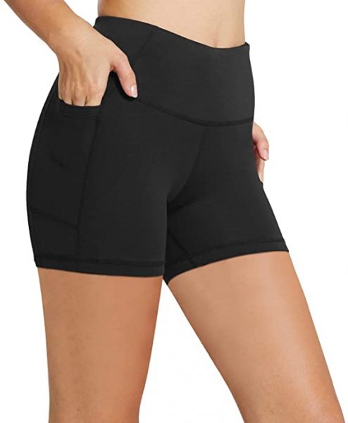 BALEAF Women's High Waist Workout Biker Yoga Running Compression Exercise Shorts Side Pockets