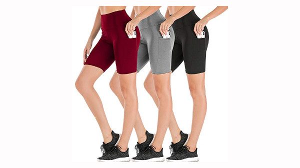 Dual Pocket High Waist Workout Shorts-Tummy Control Yoga Gym Running Pants,Non See-Through Soft Legging