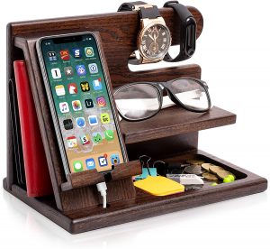 TESLYAR Wood Nightstand Organizer