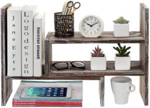 Wood Adjustable Desktop Bookcase Office Organizer 