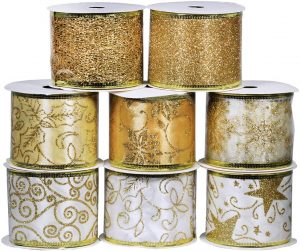 Winlyn White Gold Christmas Tree Ribbon