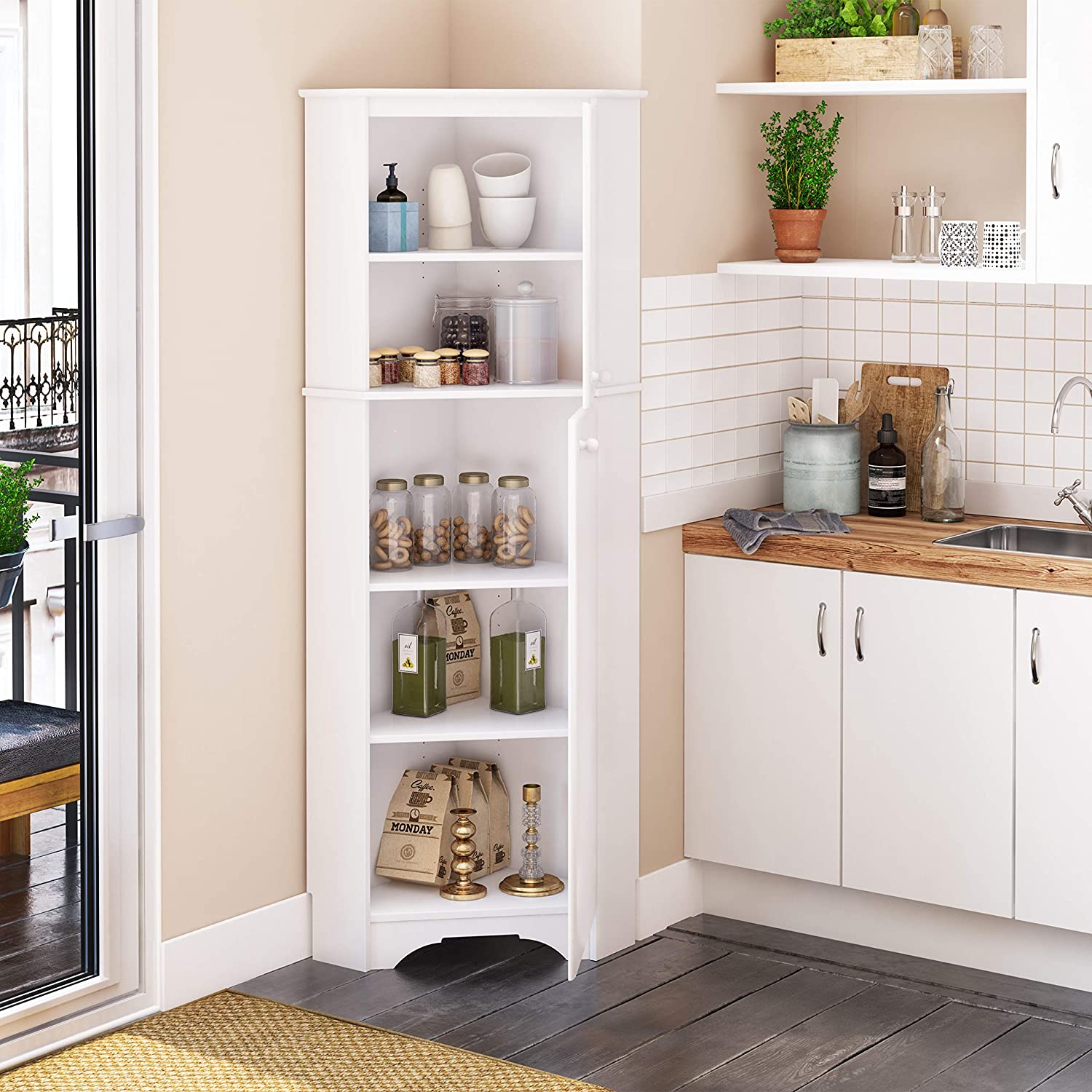 Prepac 2 Door Corner Kitchen Pantry Cabinet 